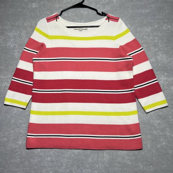 LOFT Pink/White Striped Sweater Women’s Size: MP - Picture 1 of 8